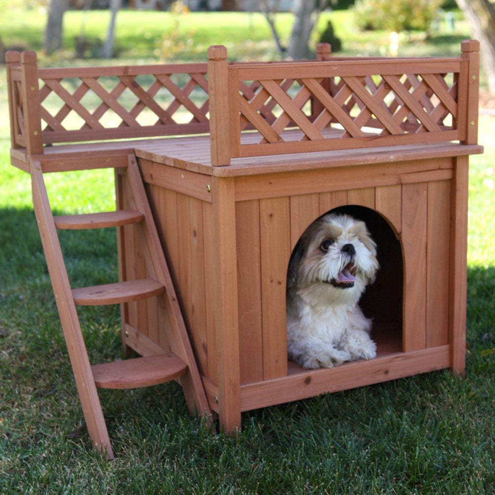 Merry Products Wooden Dog House, Cedar Stain, Small, 21.73"L X 28.54"W X 25.67"H Animals & Pet Supplies > Pet Supplies > Dog Supplies > Dog Houses Merry Products   