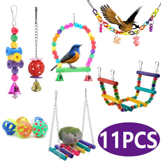 Bird Toys Parakeet Toys Swing Hanging Standing Chewing Toy for Parakeet Cage Accessories, 11PCS Animals & Pet Supplies > Pet Supplies > Bird Supplies > Bird Cage Accessories MetMetalrt   