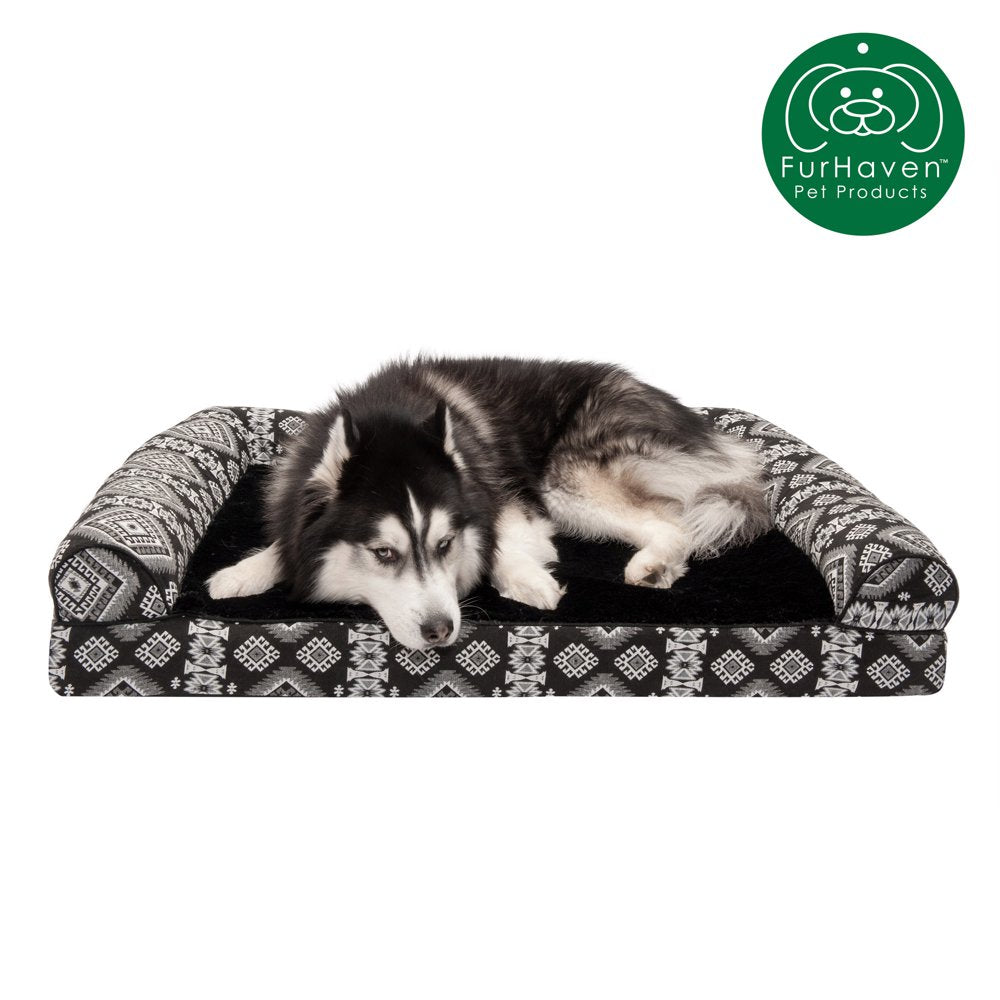 Furhaven Pet Products | Memory Foam Southwest Kilim Sofa-Style Couch Bed for Dogs & Cats, Black Medallion, Jumbo Plus Animals & Pet Supplies > Pet Supplies > Cat Supplies > Cat Beds FurHaven Pet Memory Foam Jumbo Black Medallion