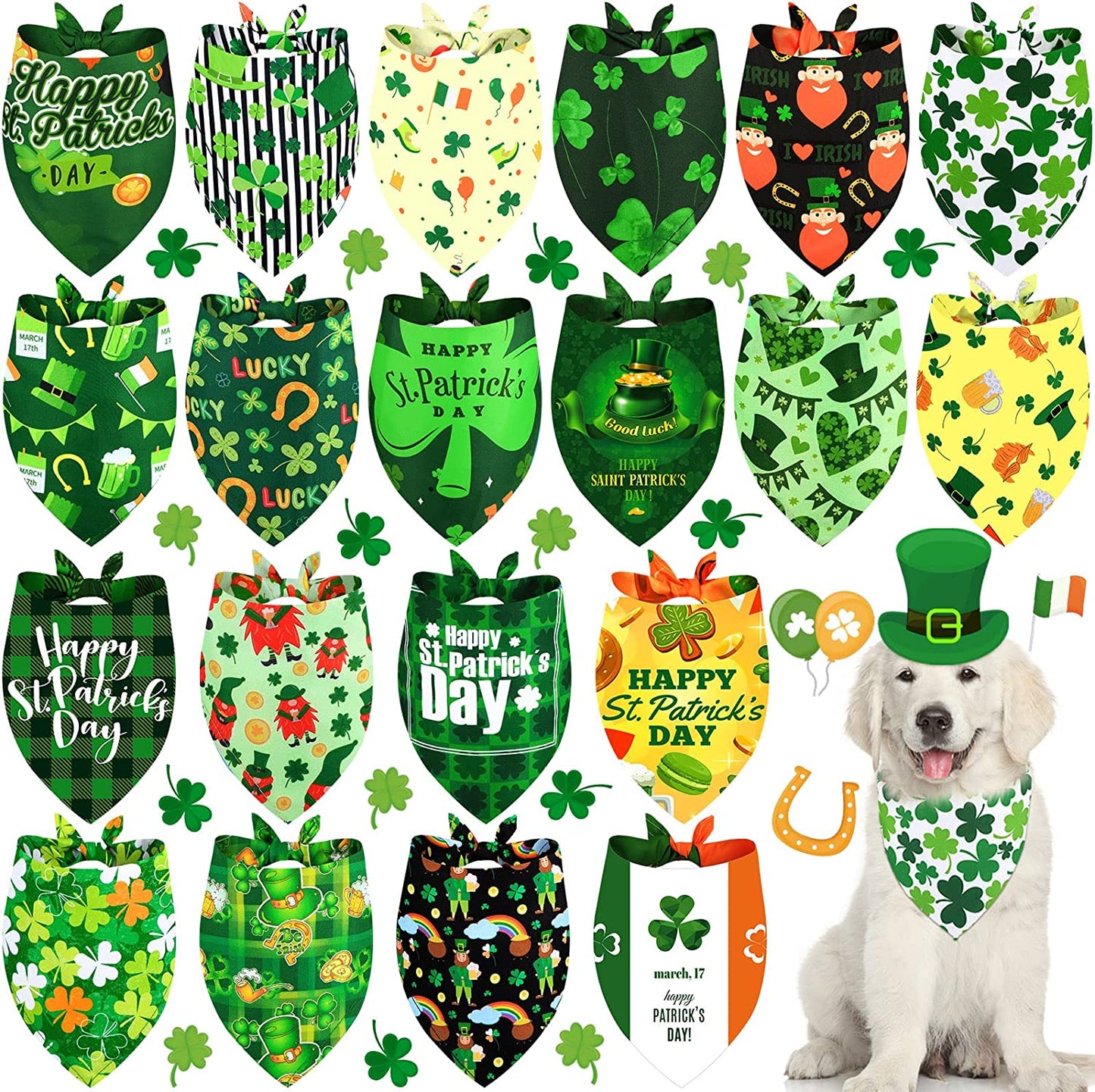 20 Pcs Easter Dog Bandana Easter Pet Scarf Washable Dog Triangle Bibs Rabbit Egg Carrot Pet Scarfs Adjustable Pet Triangle Washable Kerchief for Easter Dogs Cats (Rabbit, L) Animals & Pet Supplies > Pet Supplies > Dog Supplies > Dog Apparel Eccliy Shamrock L 