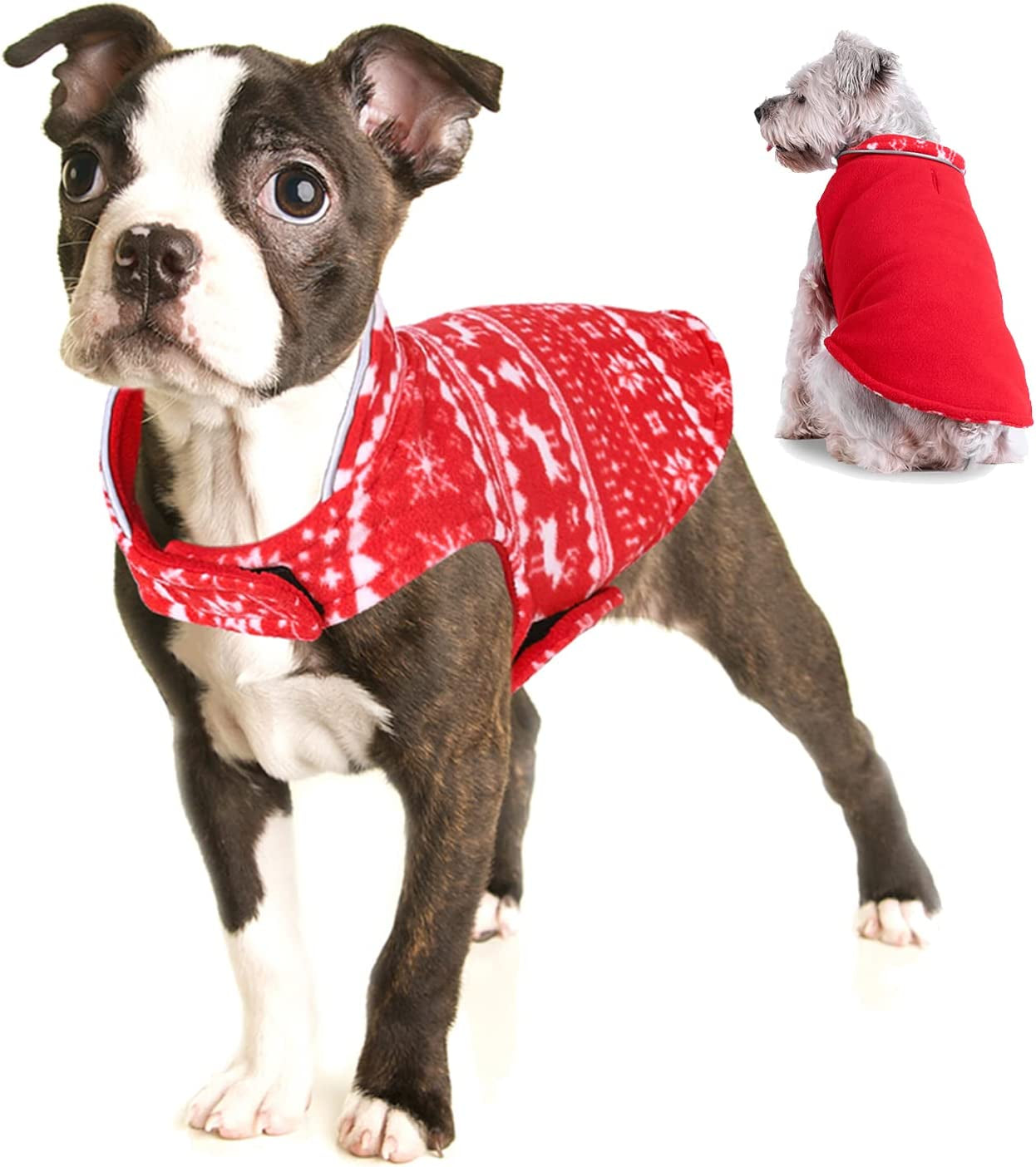 Christmas Dog Sweater Clothes, Red Reindeer Christmas Dog Jacket, Dog Winter Warm Coat, Reversible Dog Cold Weather Coat for Pet Clothes for Small and Medium Dogs Animals & Pet Supplies > Pet Supplies > Dog Supplies > Dog Apparel Leisuremix Red X-Large 