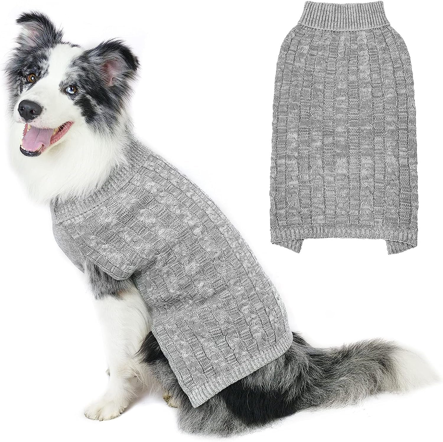 PUPTECK Dog Winter Sweaters - Classic Cold Days Dog Coat Knitted Clothes Soft Warm for Small Medium Large Dogs Indoor Outdoor Wearing Animals & Pet Supplies > Pet Supplies > Dog Supplies > Dog Apparel PUPTECK Grey Medium 