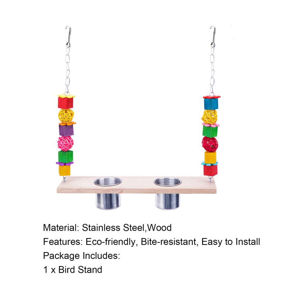 Meidiya Hanging Bird Swing Toy with 2 Stainless Steel Cups,Bird Perch Stand with Feeding Dish Cups and Chewing Blocks Parrot Cage Accessories for Parakeet Cockatiels Birds Animals & Pet Supplies > Pet Supplies > Bird Supplies > Bird Cage Accessories Meidiya   