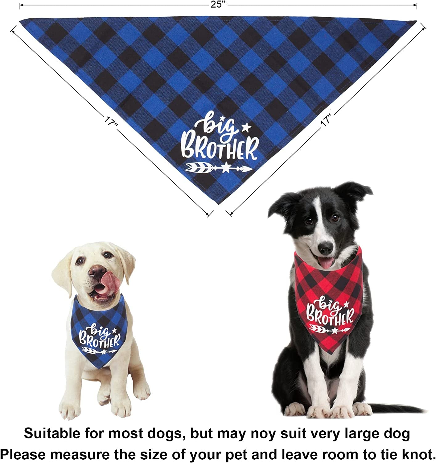 ADOGGYGO 2 Pack Big Sister Brother Dog Bandana Buffalo Plaid Triangle Dog Scarf Pregnancy Announcement Bandana for Small Medium Large Dogs Pets (Big Brother) Animals & Pet Supplies > Pet Supplies > Dog Supplies > Dog Apparel ADOGGYGO   