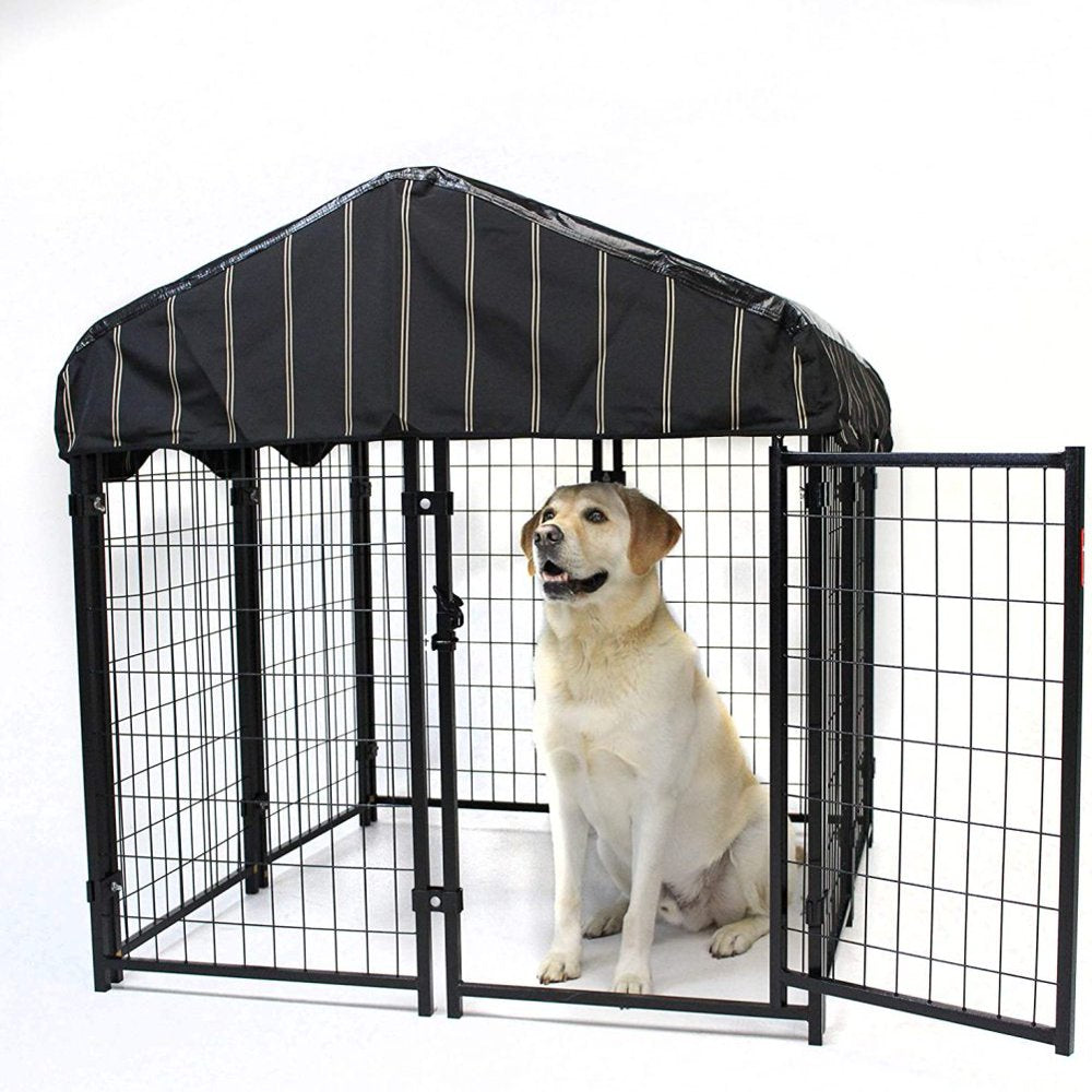 Lakeyen Pet Resort Kennel 48 X 48 X 52 in Outdoor Pet Pen W/ High Density Waterproof Polyester Roof Cover & Dual Access Door Gate, Gray Animals & Pet Supplies > Pet Supplies > Dog Supplies > Dog Kennels & Runs LAKeyen   