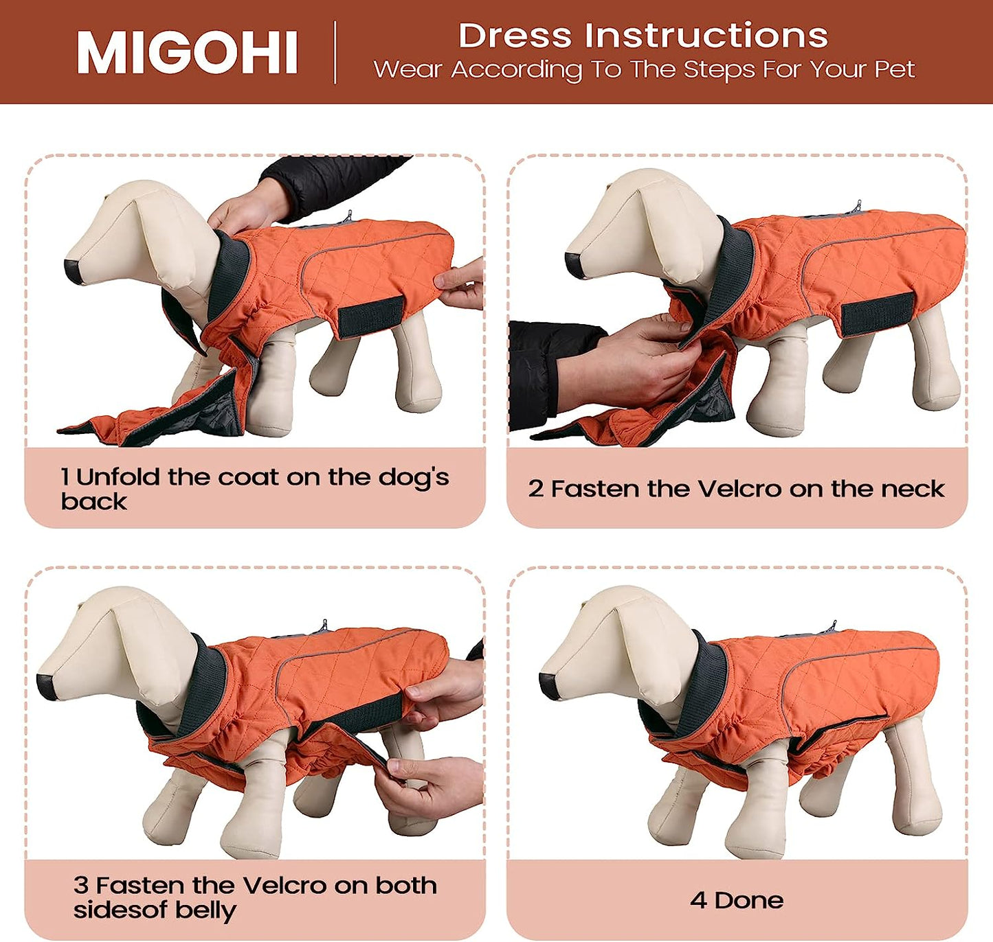 MIGOHI Medium Dog Jacket for Winter, Windproof Cold Weather Coat Cozy Vest for Small Medium Large Dogs, Warm Dog Winter Jackets Comfortable Dog Apparel with Reflective Trims, Orange M Animals & Pet Supplies > Pet Supplies > Dog Supplies > Dog Apparel MIGOHI   