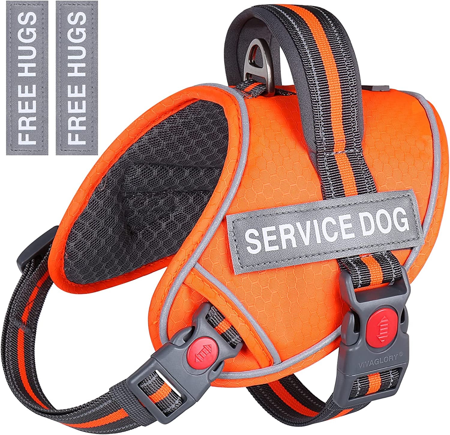 VIVAGLORY Service Dog Vest with Padded Handle, No Pull Adjustable Reflective Pet Vest Harness with 4 PCS Removable Patches for Small Dogs in Training, Pink