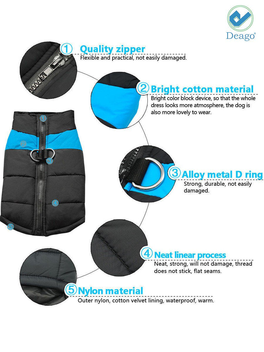 Deago Small Dog Coat Waterproof Winter Warm Dog Clothes Cat Coat Jacket Vest Apparels Animals & Pet Supplies > Pet Supplies > Dog Supplies > Dog Apparel Deago   