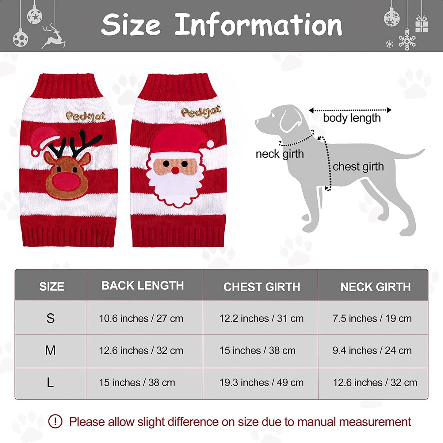 Pedgot 2 Pack Pet Christmas Sweaters Dog Holiday Sweater with Reindeer and Santa, Puppy Clothing Red and White Striped Pet Winter Knitwear Pet Warm Clothes (M) Animals & Pet Supplies > Pet Supplies > Dog Supplies > Dog Apparel Pedgot   