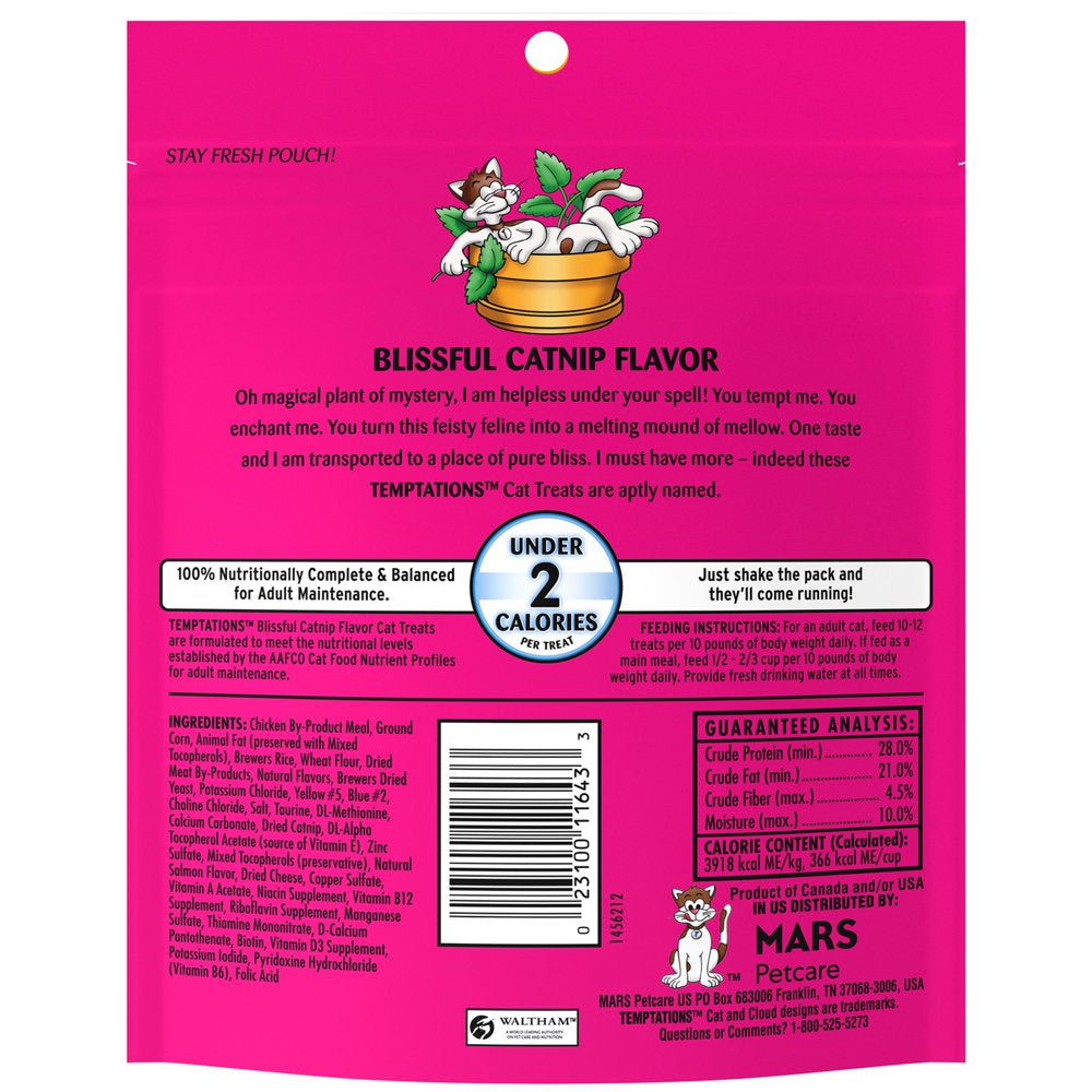 TEMPTATIONS Classic, Crunchy and Soft Cat Treats, Blissful Catnip Flavor, 6.3 Oz. Pouch Animals & Pet Supplies > Pet Supplies > Cat Supplies > Cat Treats Mars Petcare   