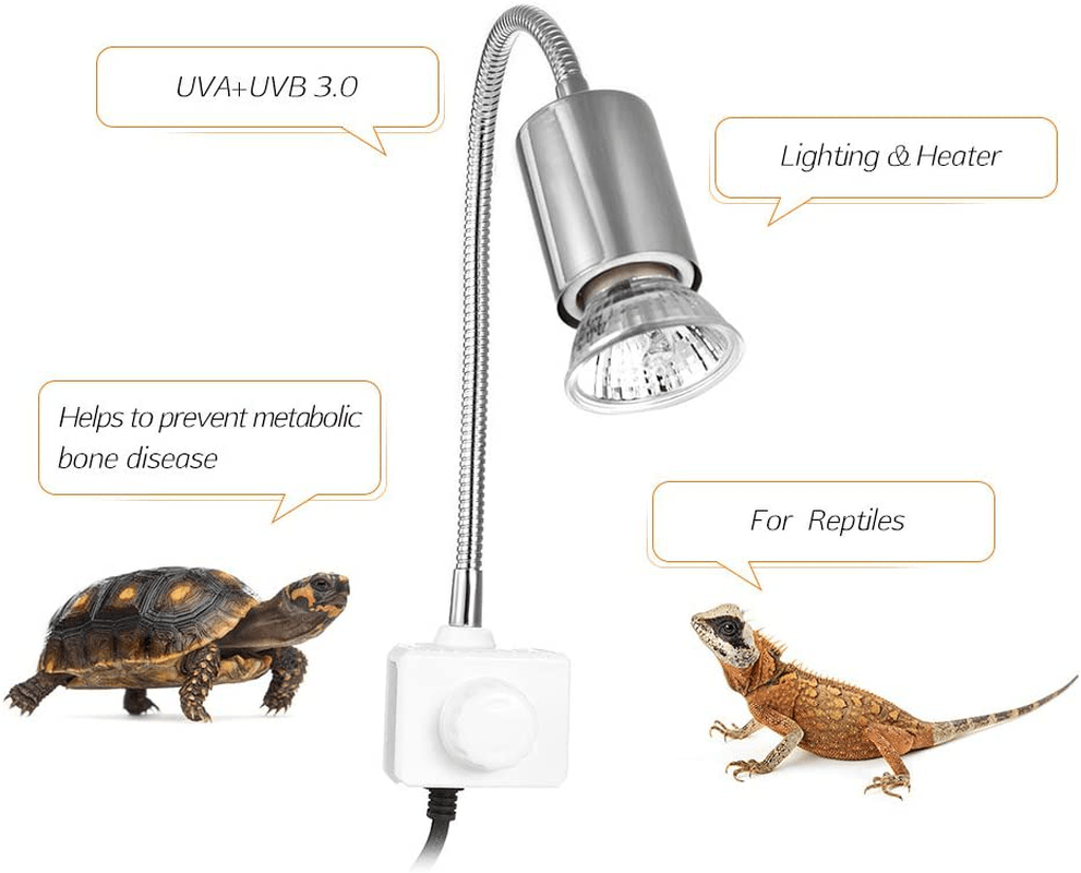 25W- 360 Degree Rotatable Heating Lamp, Adjustable Habitat Basking Heating Lamp, Heating Lamps and Holder Set with Clip and Dimmable Switch, for Reptiles Aquarium Turtle, Lizard, Snake