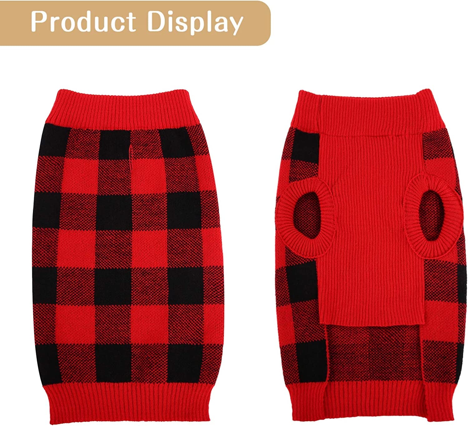 ASENKU Dog Sweater, Pet Plaid Sweater for Small Medium Large Dogs, Winter Warm Pet Christmas Sweater with Leash Hole, Red, XS Animals & Pet Supplies > Pet Supplies > Dog Supplies > Dog Apparel ASENKU   