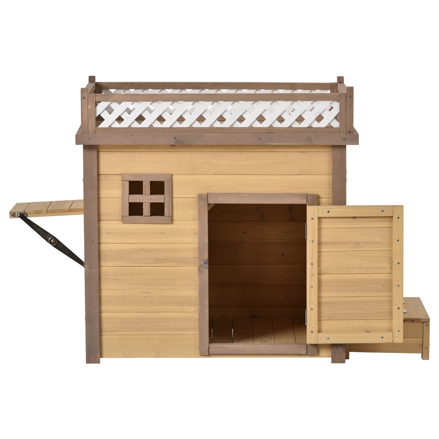 Atotoa 31.5" Wooden Dog House Puppy Shelter Kennel Outdoor & Indoor Dog Crate, with Flower Stand, Plant Stand, with Wood Feeder