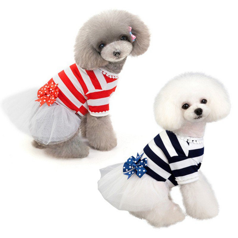 Small Dog Dress 2 Packs - Cute Tutu Princess Dress for Girl Dogs, Puppy Shirts Vest Pet Apparel for Small Dogs and Cats in Wedding Holiday Spring Summer, Strip, S Animals & Pet Supplies > Pet Supplies > Cat Supplies > Cat Apparel JANDEL   