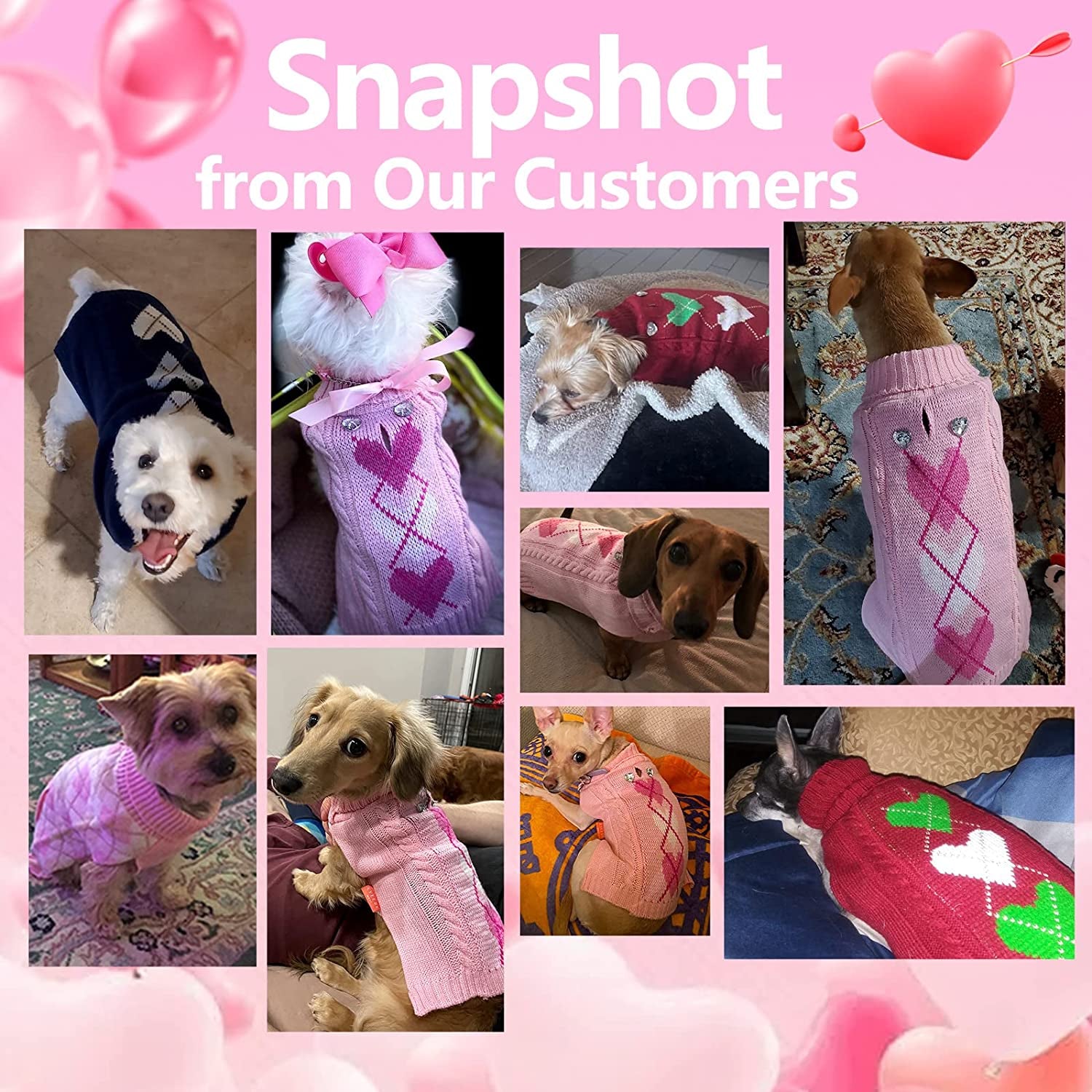 KYEESE Dogs Sweaters Valentine'S Day Pink Heart Pattern with Leash Hole Dog Sweater Knitwear Warm Puppy Sweater Animals & Pet Supplies > Pet Supplies > Dog Supplies > Dog Apparel kyeese   