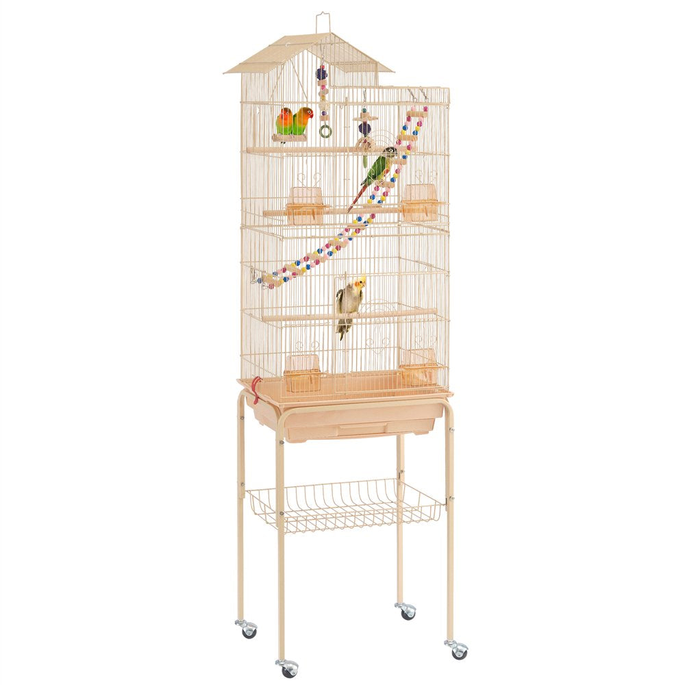 Easyfashion 62.4" Metal Bird Parrot Cage with Detachable Stand, Light Gray Animals & Pet Supplies > Pet Supplies > Bird Supplies > Bird Cages & Stands Easyfashion Almond  