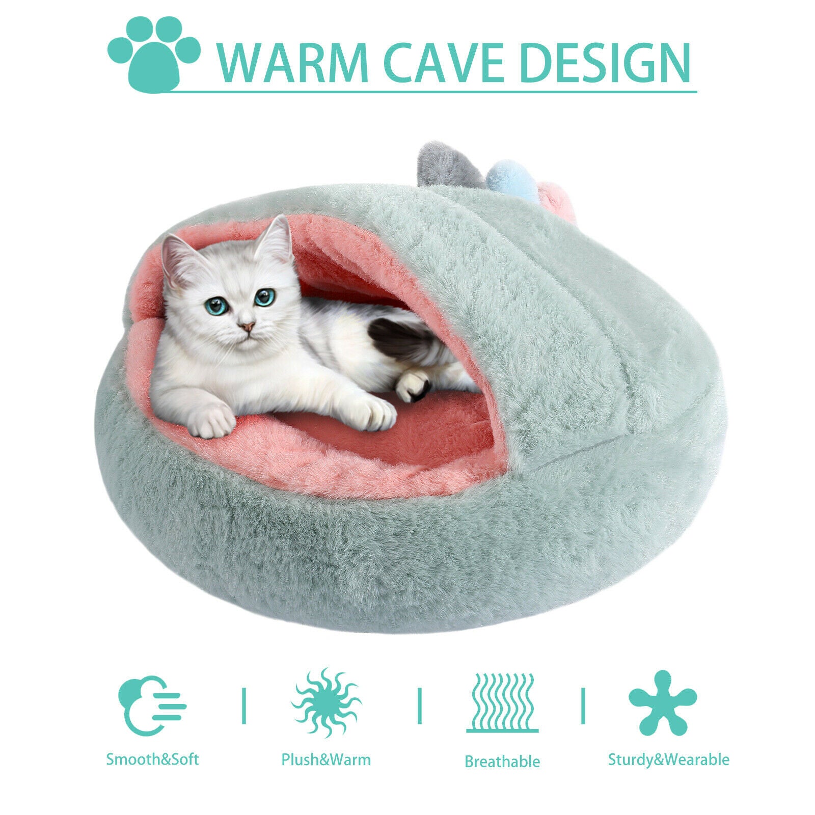 Plush Pet Dog Cat Bed Cave Covered Hooded Kennel round Cuddler Washable Animals & Pet Supplies > Pet Supplies > Cat Supplies > Cat Beds Lucky Monet   