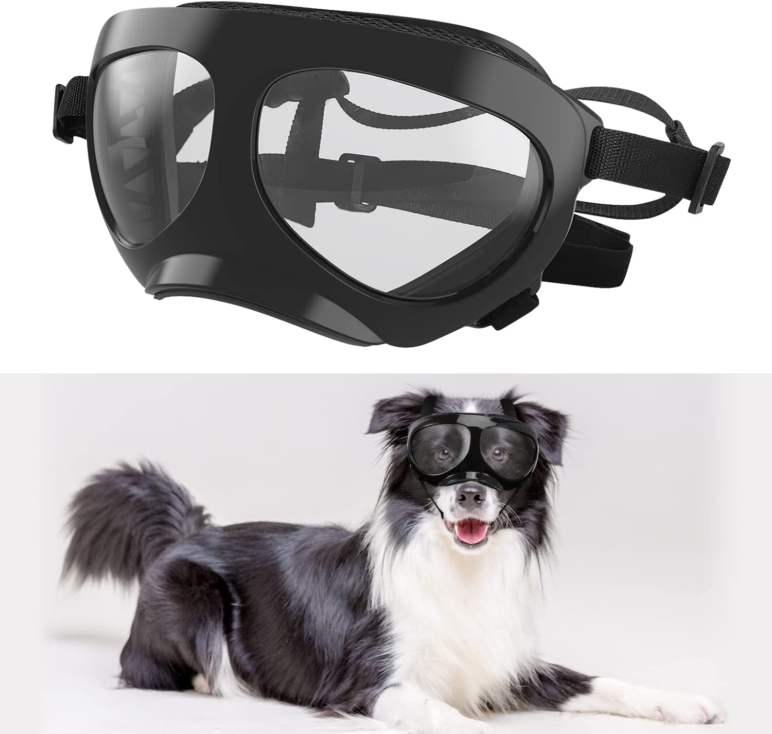 Southvo Dog Goggles Large Breed, Dog Sunglasses Soft Frame with Adjustable Straps, Dog Eye Wear Protection for Medium-Large Size Dog, Dog Glasses UV Protection Pet Goggles Animals & Pet Supplies > Pet Supplies > Dog Supplies > Dog Apparel SOUTHVO Transparent  