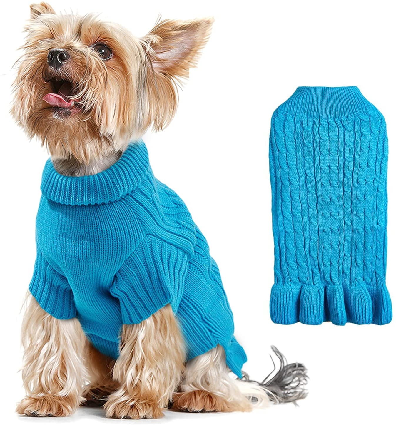 Dog Sweaters for Small Dogs Cute Pet Turtleneck Sweaters Puppy Knitted Sweater Dress Girl Boys Chihuahua Warm Winter Coat Clothes Doggie Outfits Apparel for Yorkie Christmas Animals & Pet Supplies > Pet Supplies > Dog Supplies > Dog Apparel LINHUI Blue Large(11-15lb) 