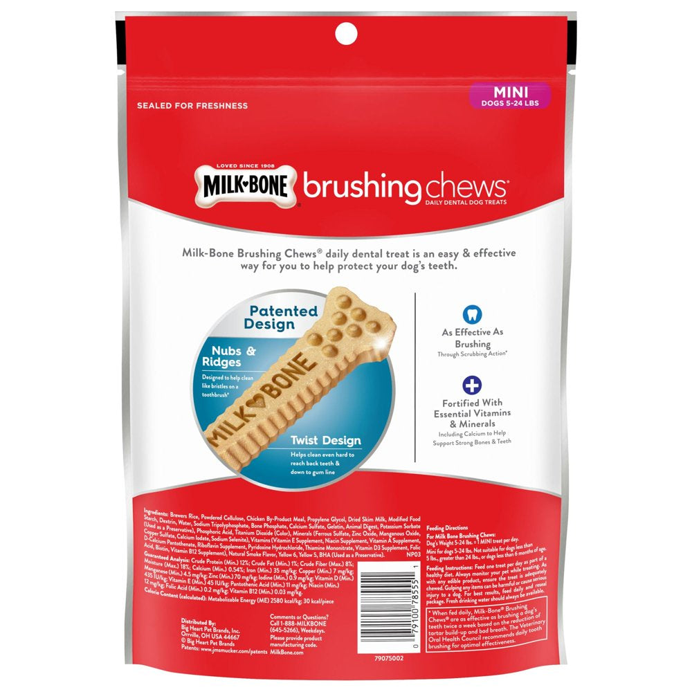 Milk-Bone Brushing Chews Daily Dental Dog Treats, Mini, 7.1 Oz., 18 Bones per Bag Animals & Pet Supplies > Pet Supplies > Dog Supplies > Dog Treats The J.M. Smucker Company   