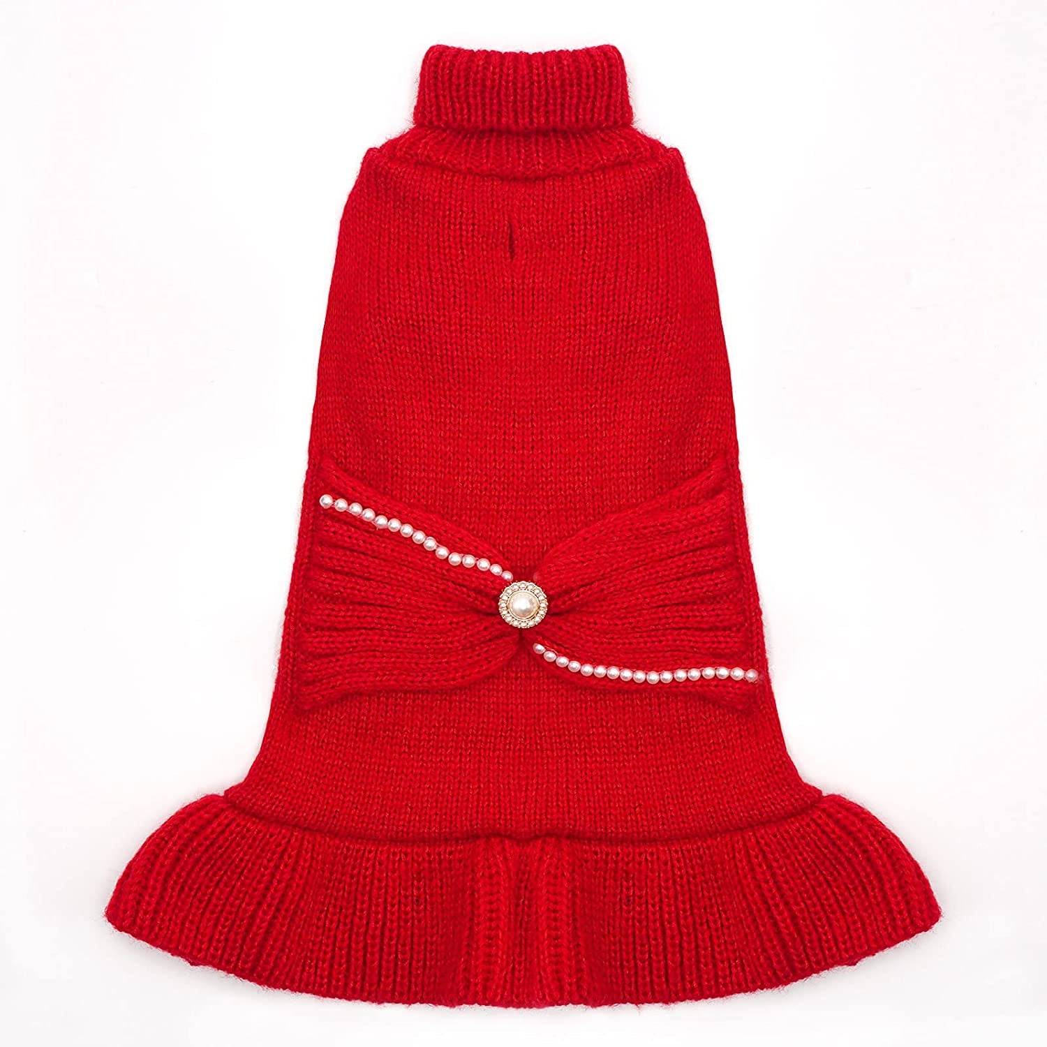 Cyeollo Valentine'S Day Dog Sweater Dress Turtleneck Doggie Sweaters Pullover Knitted with Bowtie Warm Winter Dog Clothes for Small Dogs Animals & Pet Supplies > Pet Supplies > Dog Supplies > Dog Apparel cyeollo 1# Red Small 