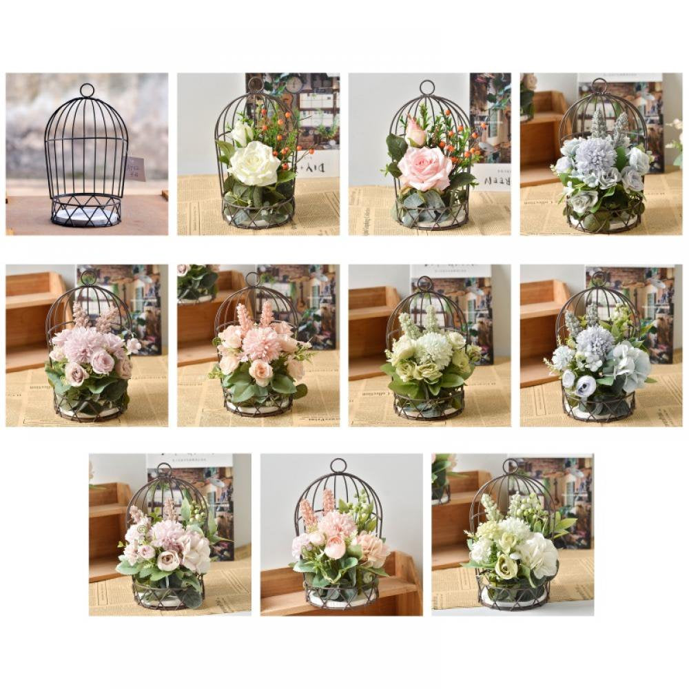 Hanging Bird Cage Flower Stand Floral Set Hydrangea Combination Animals & Pet Supplies > Pet Supplies > Bird Supplies > Bird Cages & Stands Keluoda   