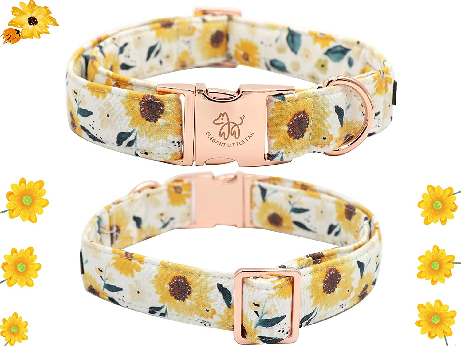 Elegant Little Tail Sunflower Print Dog Collar, Girl Dog Collar with Bow Adjustable Soft Bow Tie Dog Collars for Medium Dogs Animals & Pet Supplies > Pet Supplies > Dog Supplies > Dog Apparel Elegant little tail   