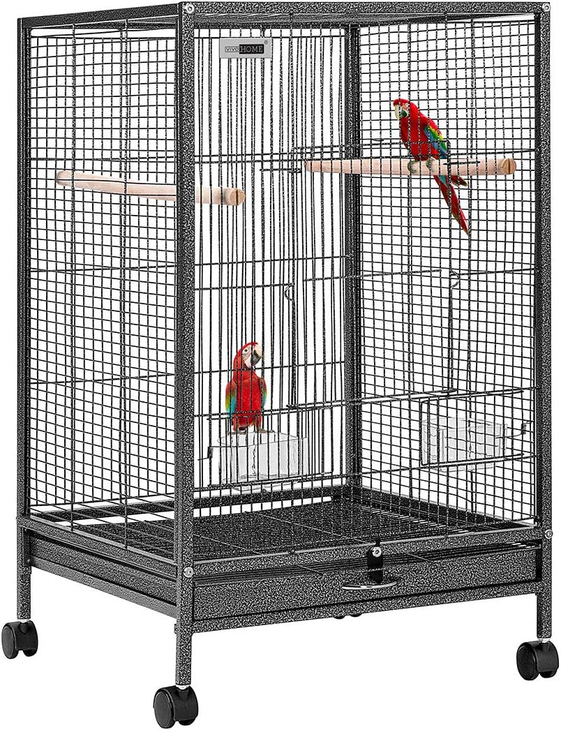 Khorne30 Inch Height Wrought Iron Bird Cage with Rolling Stand for Parrots Conure Lovebird Cockatiel Animals & Pet Supplies > Pet Supplies > Bird Supplies > Bird Cages & Stands Khorne-1 Black  