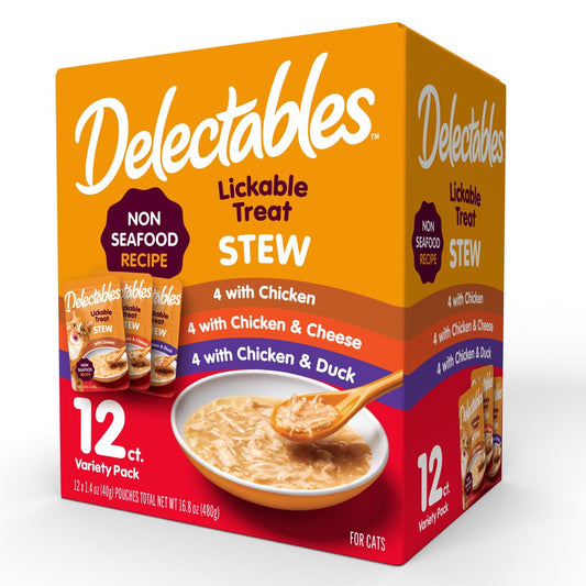 Hartz Delectables Stew Non-Seafood Lickable Wet Cat Treats Variety Pack, 12 Count Animals & Pet Supplies > Pet Supplies > Cat Supplies > Cat Treats Hartz   