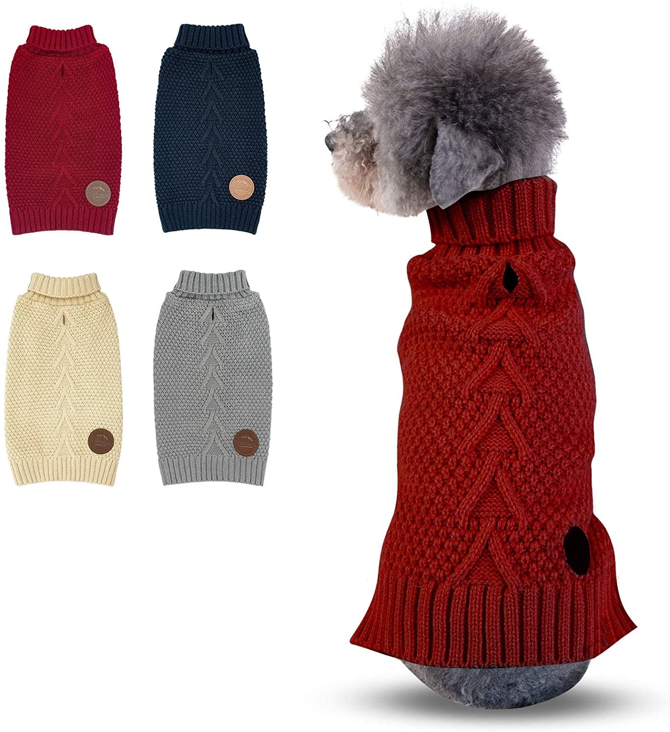 Cyeollo Dog Sweaters for Small Dogs Turtleneck Knitted Sweaters with Leash Hole Fall Small Dog Clothes Winter Pets Apparel Animals & Pet Supplies > Pet Supplies > Dog Supplies > Dog Apparel cyeollo Burgundy Small 