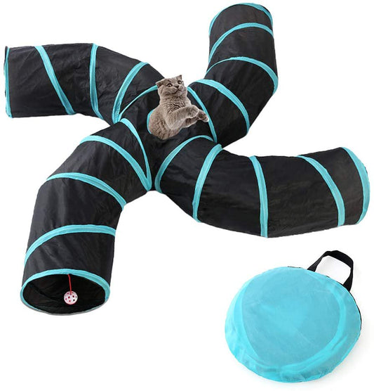 Haobase Cat Tunnel Toy, 4 Way Tunnels Extensible Collapsible Cat Play Tunnel Toy Maze Cat House with Pompon and Bells for Cat Puppy Kitten Rabbit Animals & Pet Supplies > Pet Supplies > Cat Supplies > Cat Toys Haobase   