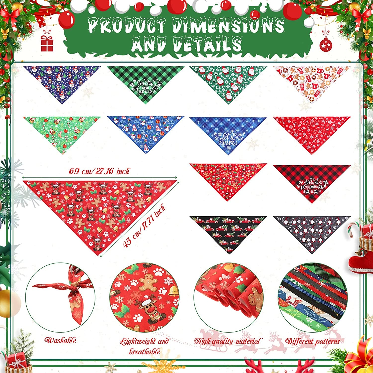 12 Pieces Christmas Dog Bandanas Pet Christmas Bandanas Soft Dog Triangle Bibs Kerchief Adjustable Washable Puppy Scarf Xmas Pet Costume Accessory Decoration for Small Medium Large Dogs Cats Pets Animals & Pet Supplies > Pet Supplies > Dog Supplies > Dog Apparel Frienda   