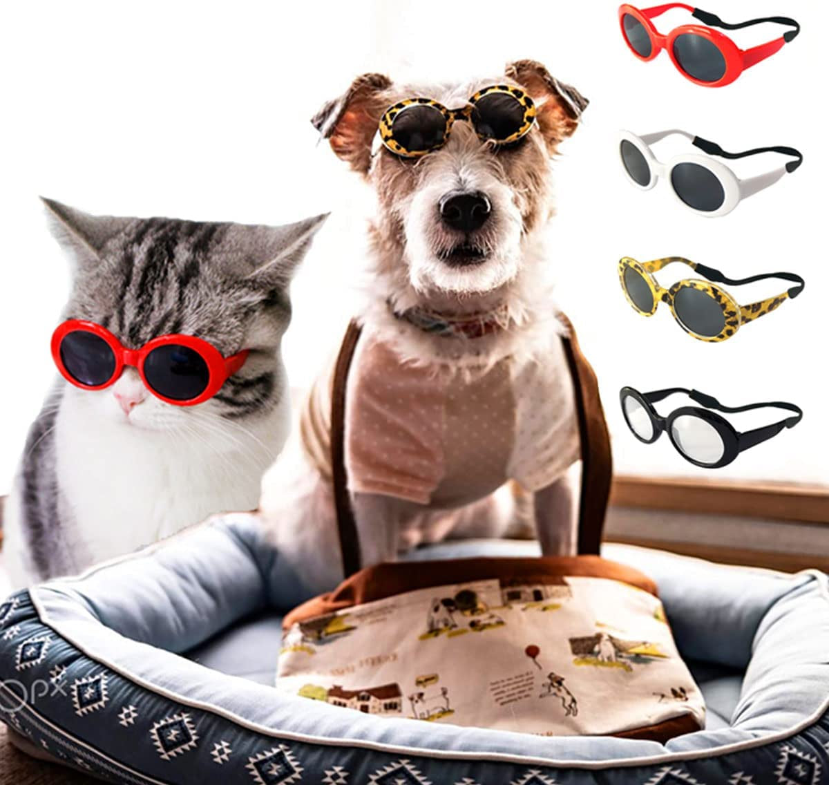 Retro Oval Small Dogs Cats Eye Wear Party Favors Pet Sunglasses Set Cute Funny Cosplay Dolls Costume Photo Props Animals & Pet Supplies > Pet Supplies > Dog Supplies > Dog Apparel HO ME Fashion Jewelry CO., LTD   