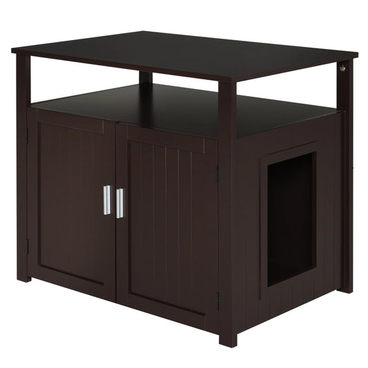 Pawhut Wooden Cat Litter Box Enclosure Furniture with Adjustable Interior Wall & Large Tabletop for Nightstand, Brown Animals & Pet Supplies > Pet Supplies > Cat Supplies > Cat Furniture Aosom LLC Brown  