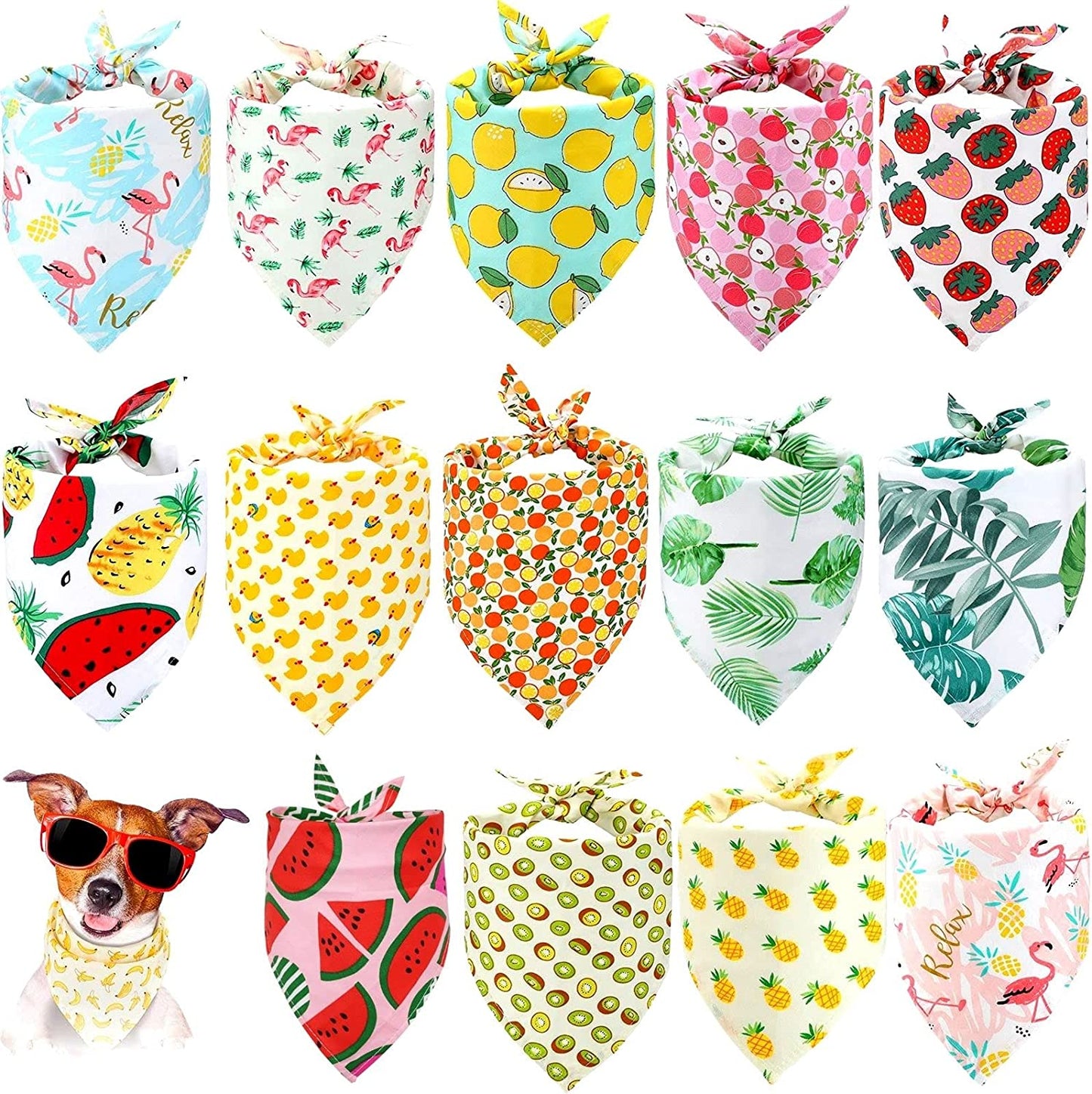 15 Pieces Cute Dog Bandana Pet Triangle Bibs Scarf Cooling Summer Style Flamingo Fruit and Hawaii Pattern Dog Bandana Triangle Pet Bibs for Small to Medium Dog Puppy and Cat Animals & Pet Supplies > Pet Supplies > Dog Supplies > Dog Apparel Weewooday   