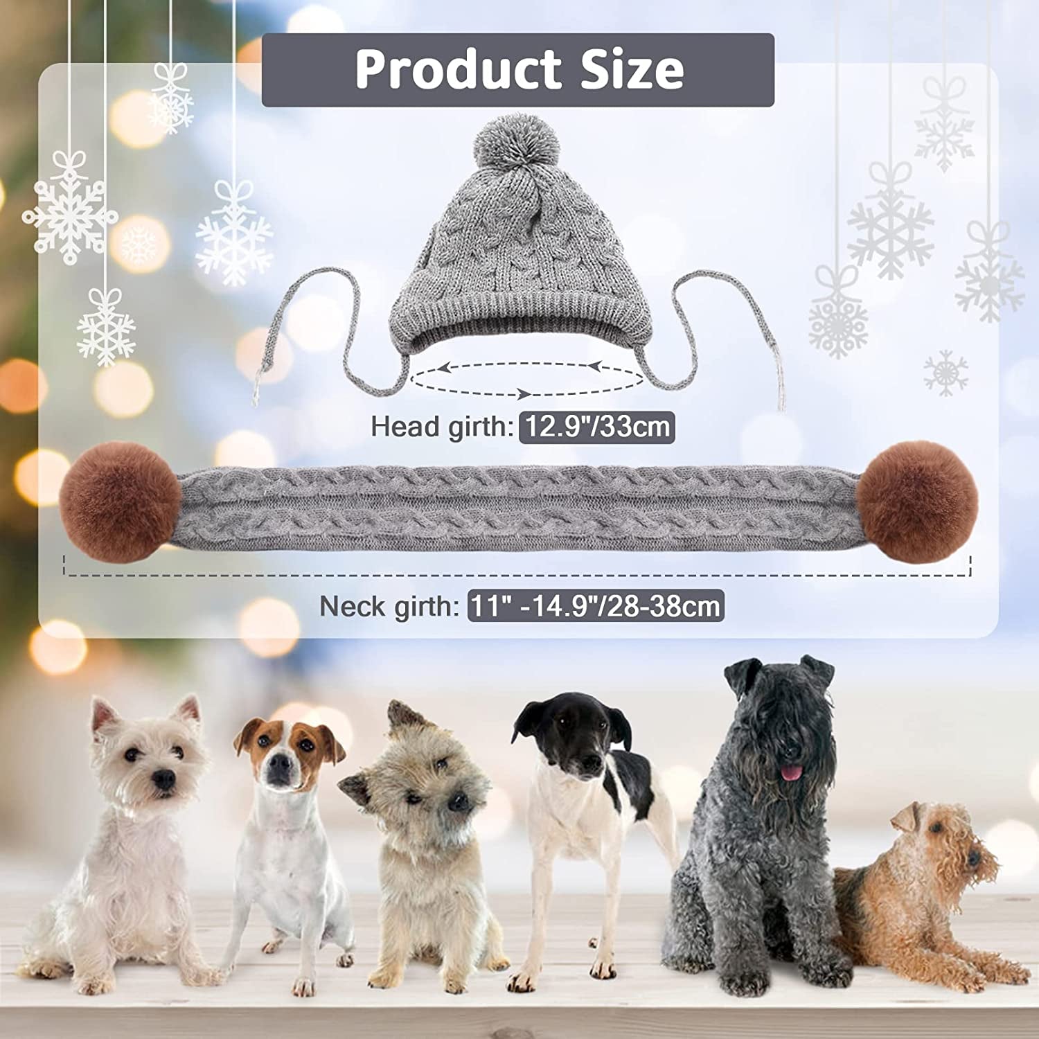 Kuoser Dog Hat & Scarf Set, Dog Knitted Hat Pet Christmas Winter Warm Caps Cute Accessories Neck Ear Warmer Hood Warm Scarf Party Decoration for Pet Cat and Dog Fit for Small Medium Large Dogs Grey Animals & Pet Supplies > Pet Supplies > Dog Supplies > Dog Apparel Kuoser   