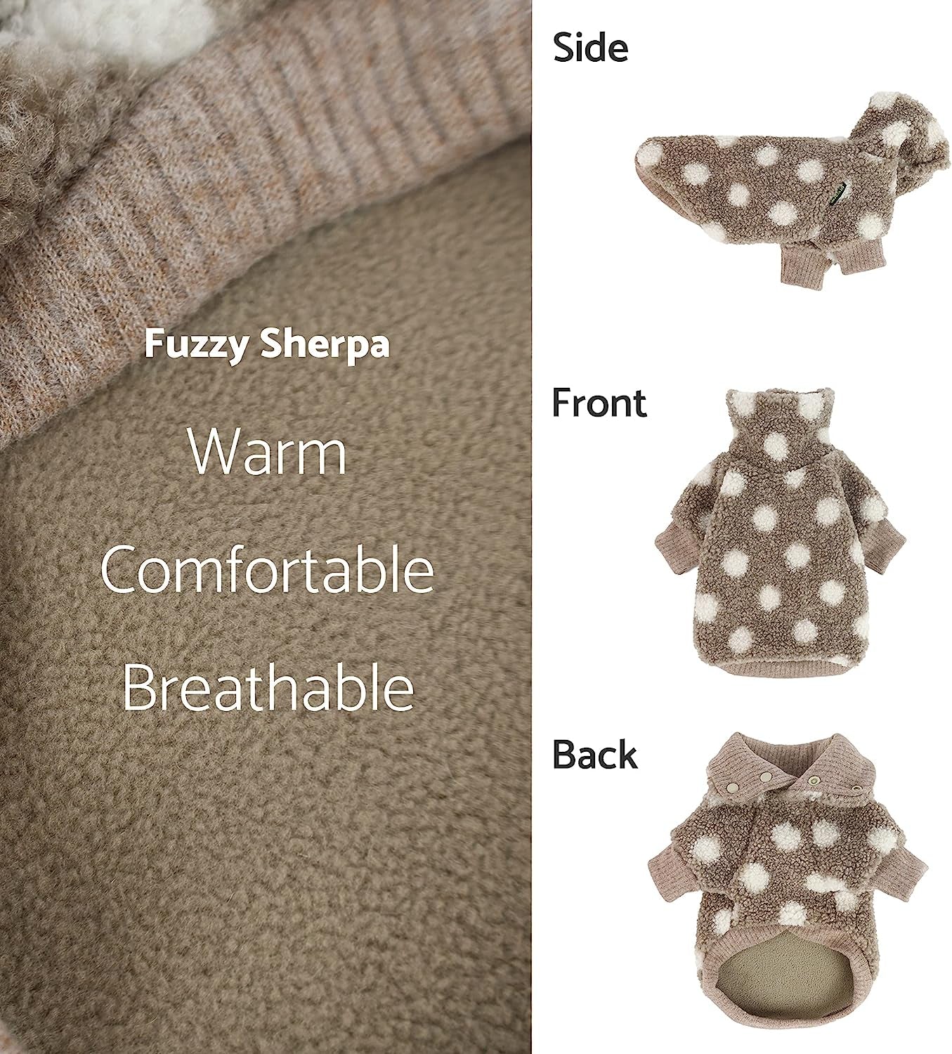 Fitwarm Sherpa Polka Dot Dog Coat Turtleneck Fuzzy Doggie Sweater Puppy Winter Clothes Doggy Knitted Outfits Pet Cold Weather Clothes Cat Apparel Khaki Large Animals & Pet Supplies > Pet Supplies > Dog Supplies > Dog Apparel Fitwarm   