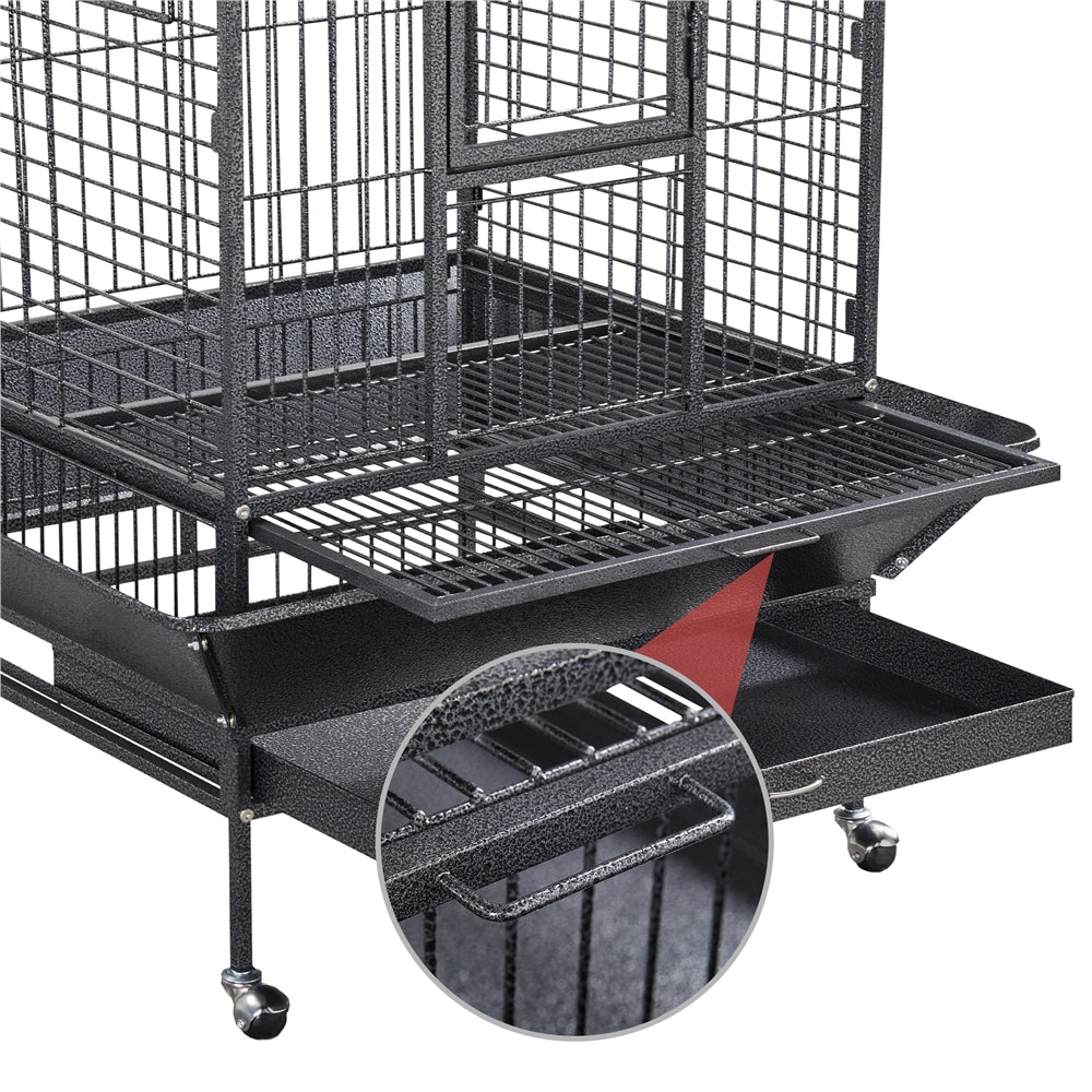 Topeakmart 63" H Playtop Large Rolling Metal Bird Cage Extra Large Birdcage with Stand Black Animals & Pet Supplies > Pet Supplies > Bird Supplies > Bird Cages & Stands Topeakmart   