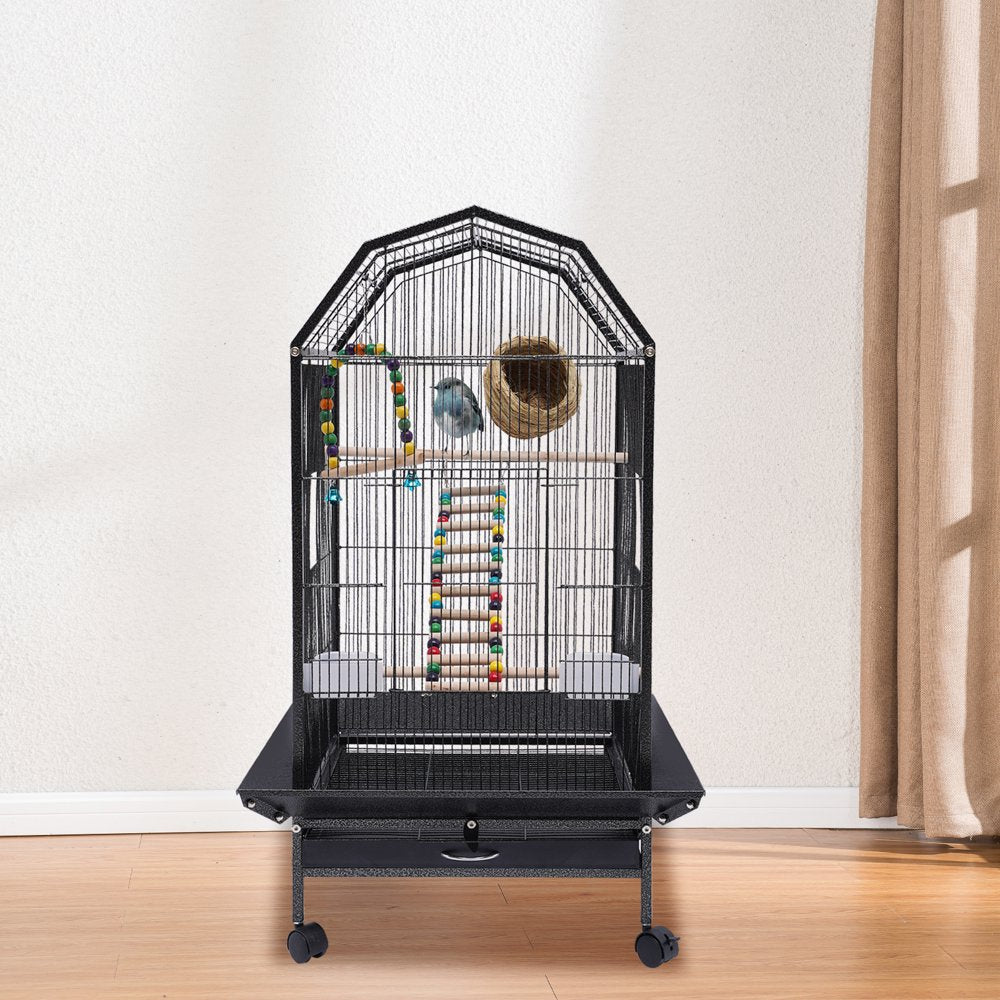 Miumaeov Bird Cage Open Top Standing Parrot Parakeet Cage with Rolling Stand Large Metal Bird Flight Cage for Conure Parakeet Cockatiel Finch Macaw Cockatoo Pet House, Black Animals & Pet Supplies > Pet Supplies > Bird Supplies > Bird Cages & Stands Miumaeov   