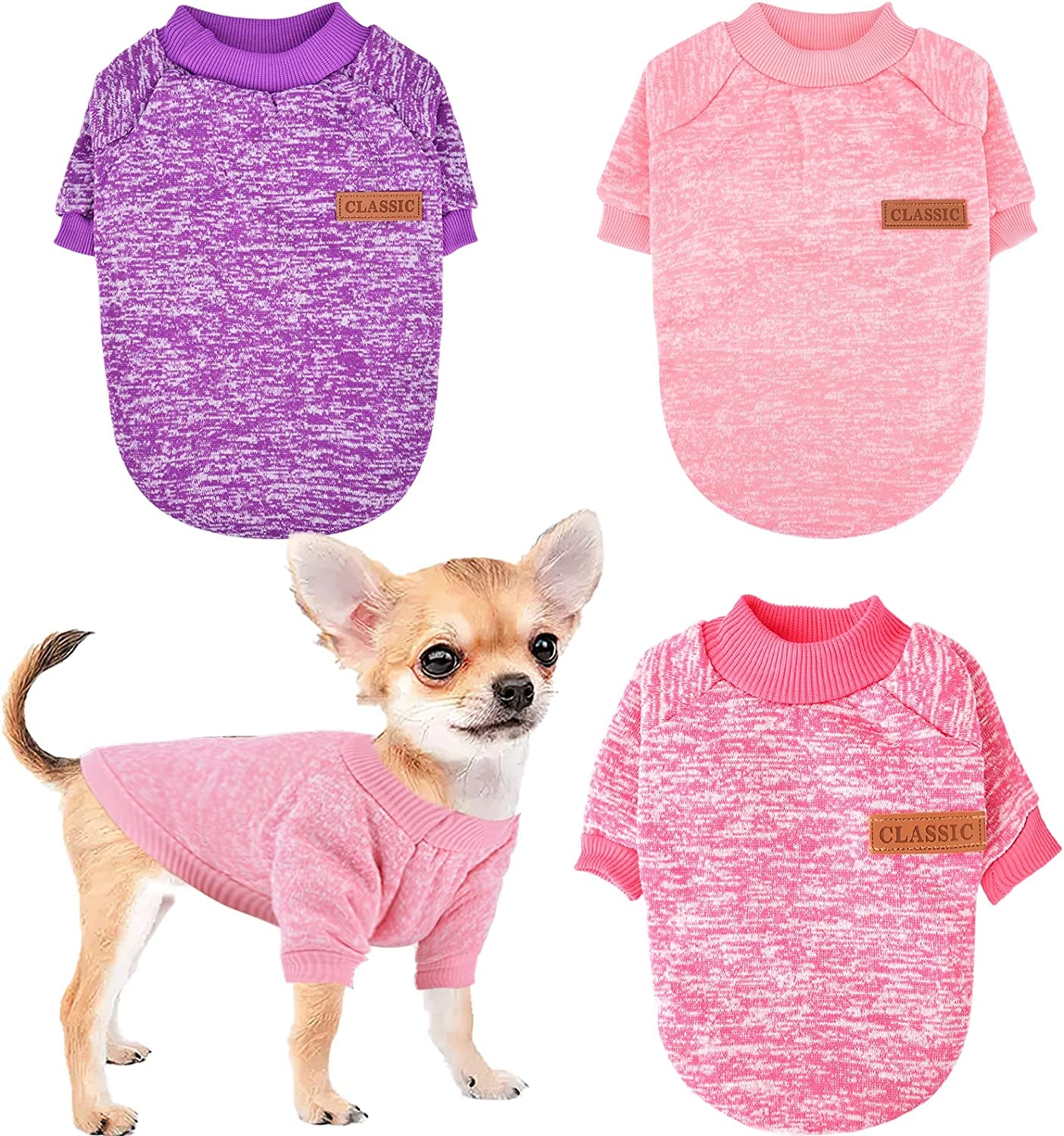 Chihuahua Sweaters for Dogs Puppy Hoodie with Pocket Tiny Dog Clothes Winter Fleece Warm Pet Doggie Sweatshirt for Small Girls Boys Yorkie Extra Small Dog Clothes XXS XS S, 2 Pieces (Xx-Small) Animals & Pet Supplies > Pet Supplies > Dog Supplies > Dog Apparel Sebaoyu purple pink,rose Small 