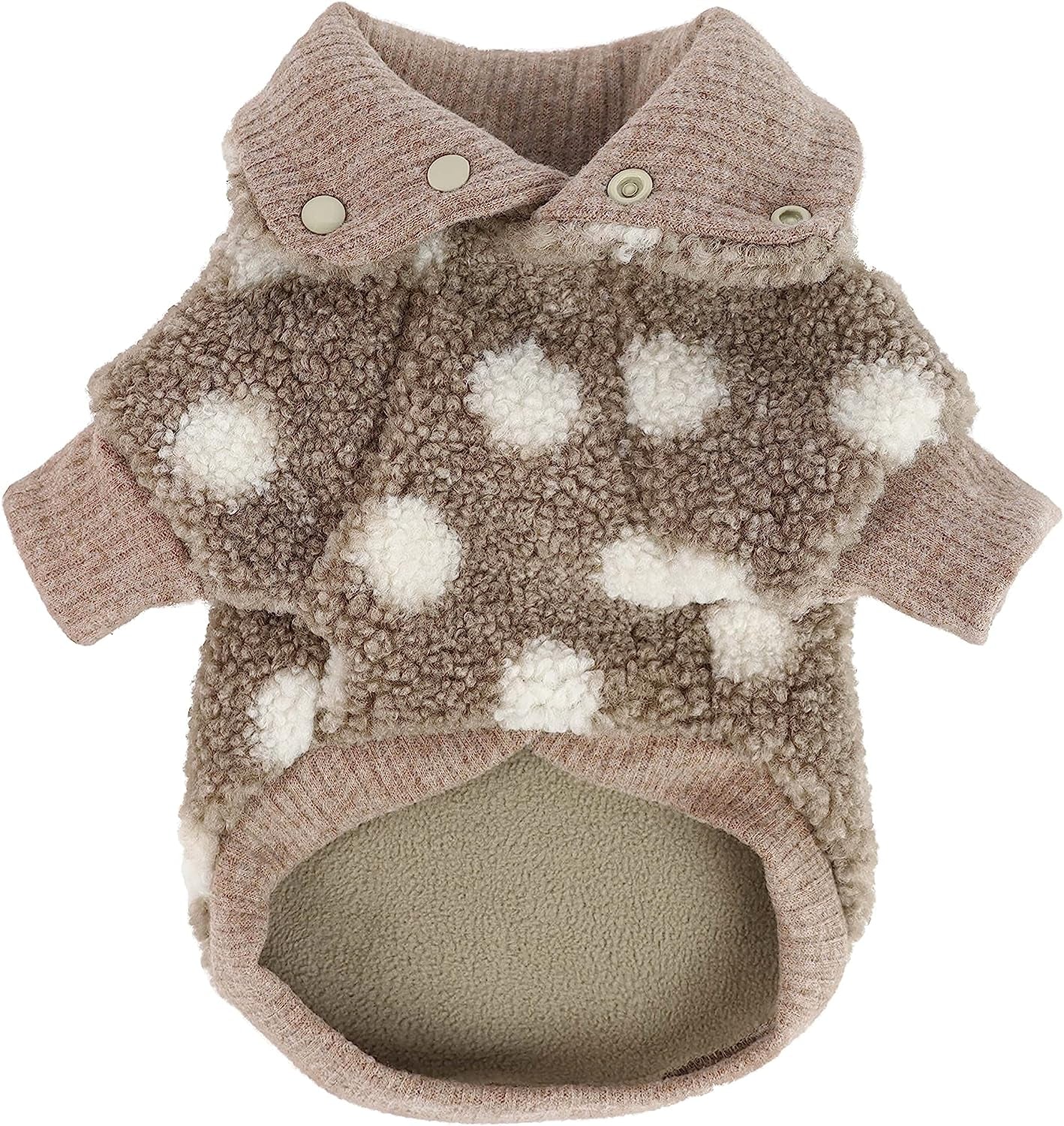 Fitwarm Sherpa Polka Dot Dog Coat Turtleneck Fuzzy Doggie Sweater Puppy Winter Clothes Doggy Knitted Outfits Pet Cold Weather Clothes Cat Apparel Khaki Large Animals & Pet Supplies > Pet Supplies > Dog Supplies > Dog Apparel Fitwarm   