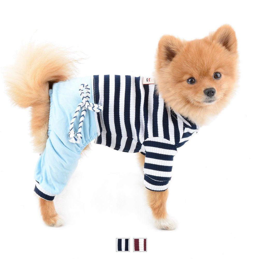SELMAI Small Dog Stripe Jumpsuit Puppy Pajamas Pjs with Pant Comfy Cotton Pet Clothes Cat Apparel Pyjamas Shirt for Chihuahua Yorkie Boys Animals & Pet Supplies > Pet Supplies > Dog Supplies > Dog Apparel SELMAI XL Blue 