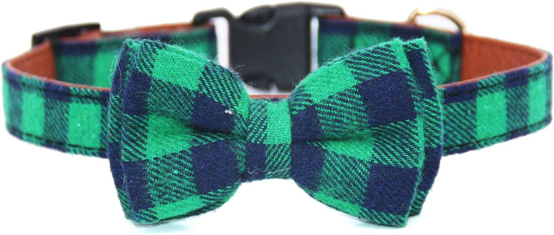 LYSA Dog and Cat Collars ,Detachable Adjustable Bow Tie Collar, British Style Plaid Bowtie--Quality PU Leather and Durable Polyester--Plastic Buckle Light (M, Greenplaid) Animals & Pet Supplies > Pet Supplies > Dog Supplies > Dog Apparel LYSA GreenPlaid S 