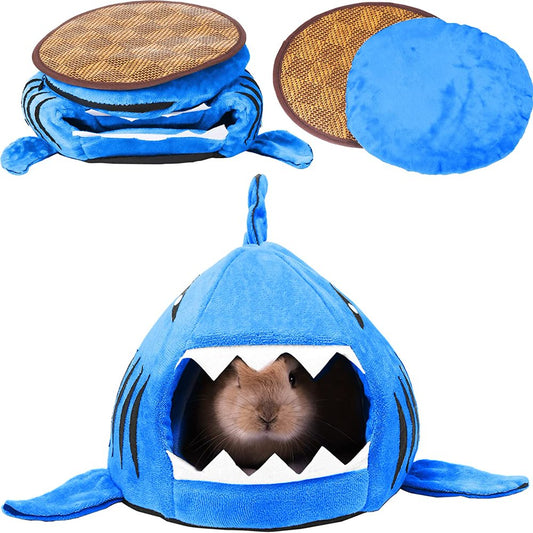 Shark Guinea Pig Bed Warm Hamster Nest House Pet Warm Hideout Cage Habitat with Small Animal Sleeping Mat Cushions for Dutch Pig Hamster Hedgehog Rat Chinchilla (Navy Blue) Animals & Pet Supplies > Pet Supplies > Small Animal Supplies > Small Animal Habitats & Cages YSSBL   