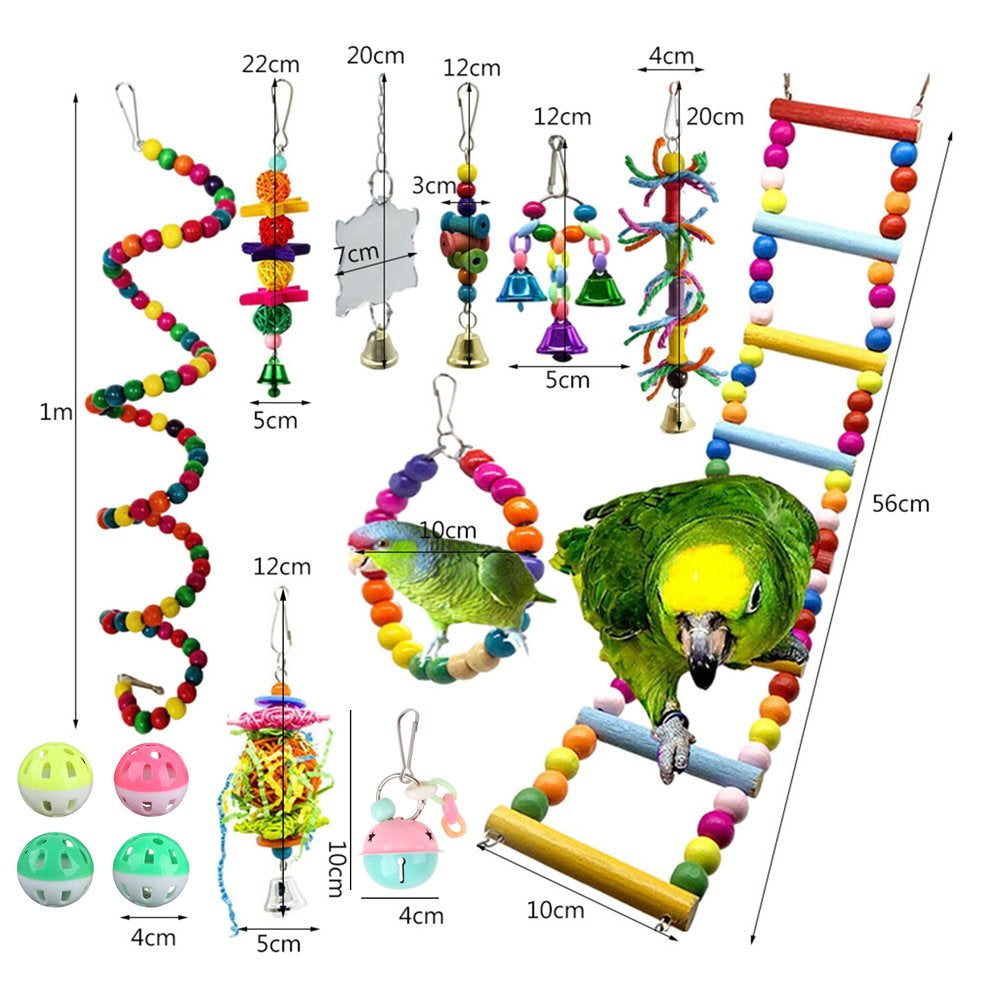 NOTIFUN Bird Toys 14Pcs Parrot Chew Toy Swing Ladder Perch Stand for Small Medium Birds Improving Physical & Mental for Health Animals & Pet Supplies > Pet Supplies > Bird Supplies > Bird Ladders & Perches NOTIFUN   