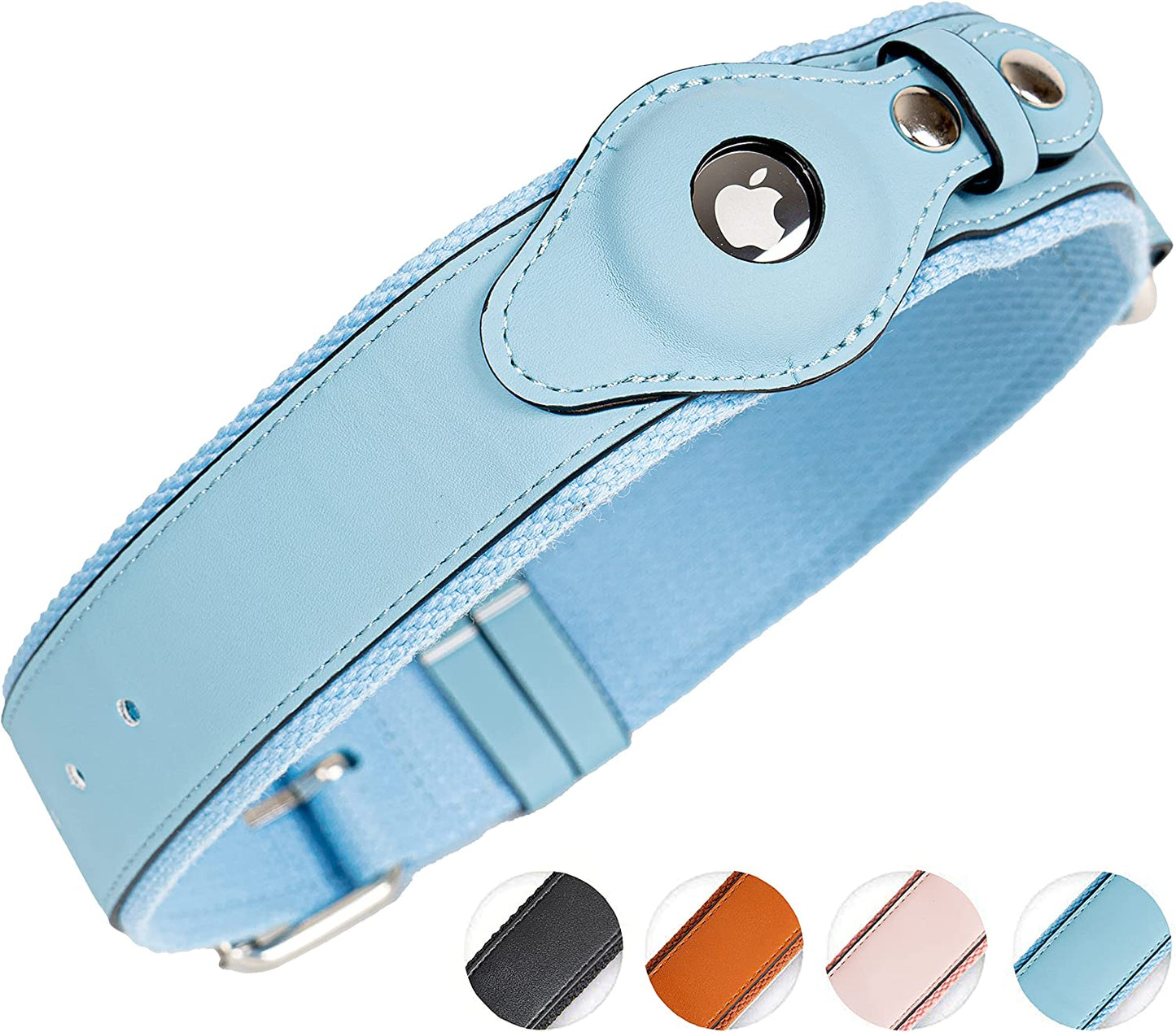Safe Paws Airtag Dog Collar Holder - Our Adjustable Air Tag Dog Collar Holder Fits Small Medium and Large Dogs - Use Our Elegant PU Leather Dog Airtag Collar to Quickly Locate Your Dog Electronics > GPS Accessories > GPS Cases Safe Paws Blue Large 