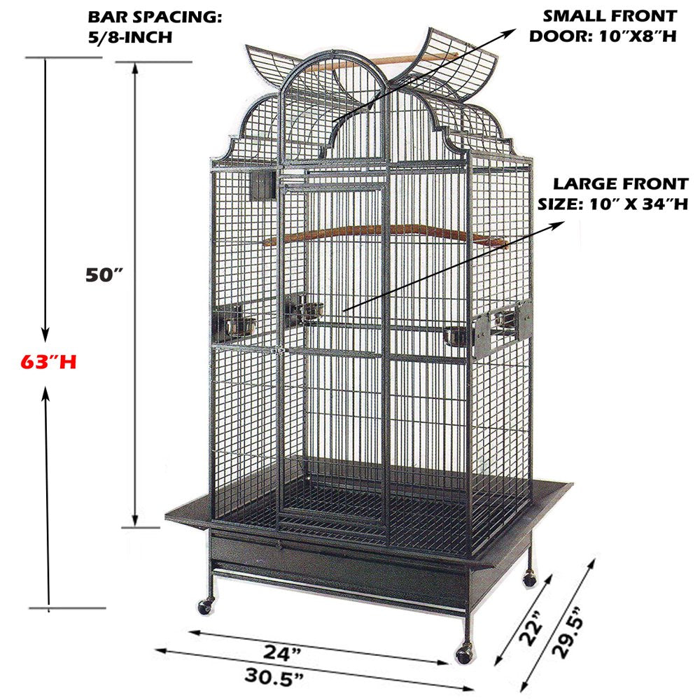 Large Elegant Wrought Iron Open/Close Dome Perch Play Top Stand Bird Parrot Rolling Cage, Include Metal Seed Guard Solid Metal Feeder Breeding Doors Animals & Pet Supplies > Pet Supplies > Bird Supplies > Bird Cages & Stands Mcage   