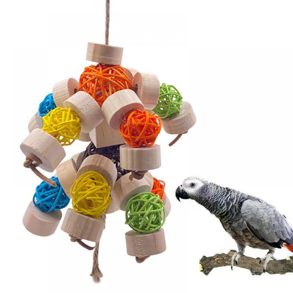 Bird Parrot Toy, Large Parrot Toy Natural Wooden Blocks Bird Chewing Toy Parrot Cage Bite Toy Suits for African Grey Cockatoos Parrots Ect Large Medium Parrot Birds