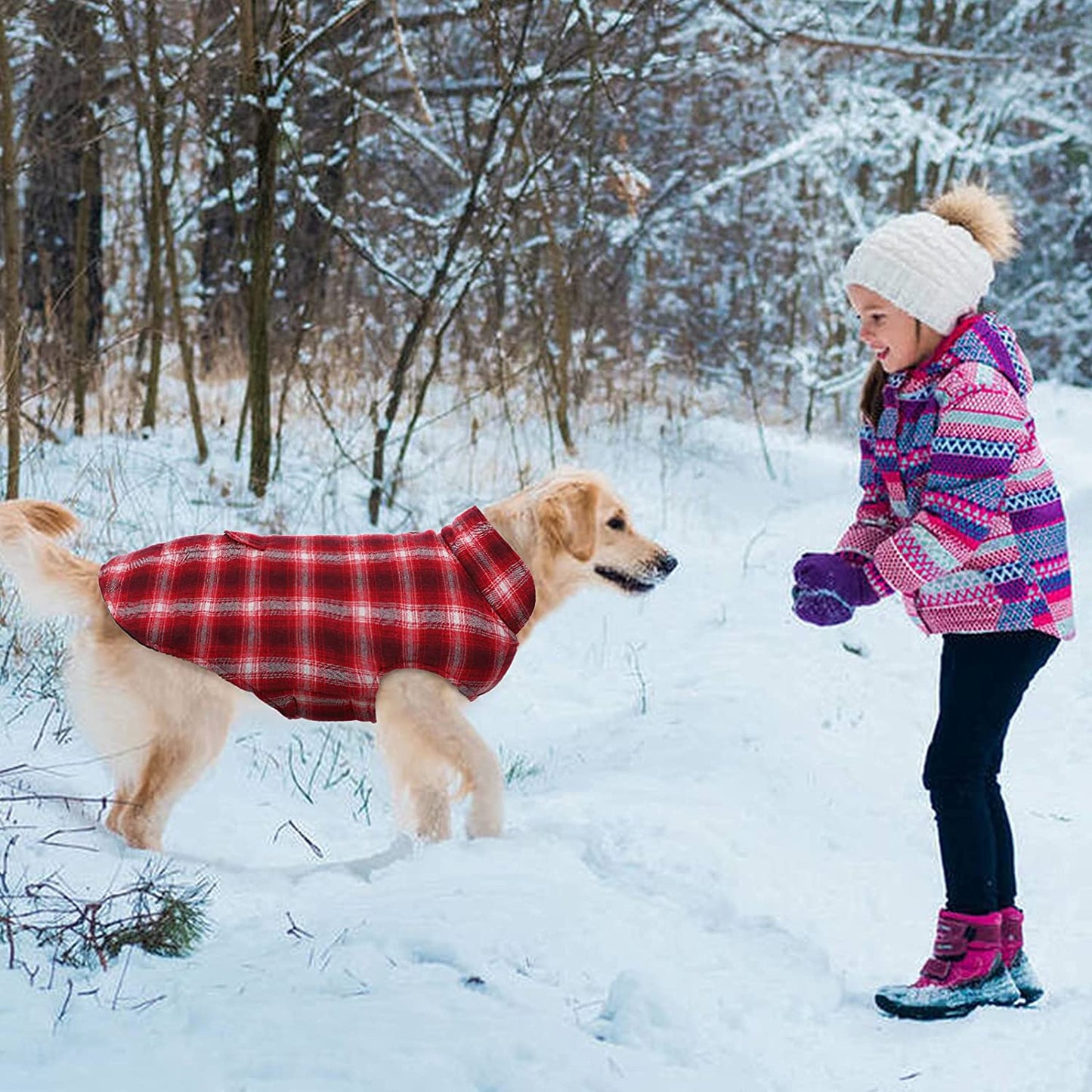 Kuoser Dog Winter Coat, Cozy Reversible British Style Plaid Dog Vest Winter Coat, Waterproof Windproof Warm Dog Apparel for Cold Weather Dog Jacket for Small Medium Large Dogs with Furry Collar L Animals & Pet Supplies > Pet Supplies > Dog Supplies > Dog Apparel Kuoser   