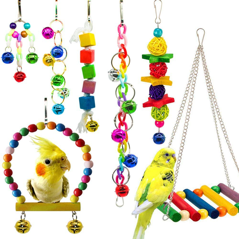 Hommtina 7 Pack Bird Parrot Toys, Colorful Bird Chewing Toys Swing Toy Hanging Toy Bird Cage Toys or Small Parakeets Cockatiels, Conures, Macaws, Parrots, Love Birds, Finches Animals & Pet Supplies > Pet Supplies > Bird Supplies > Bird Toys Hommtina   